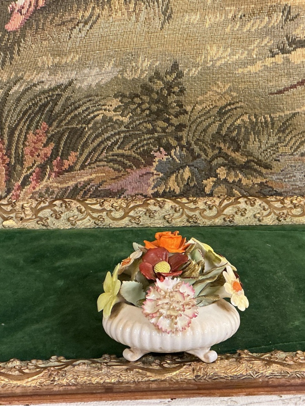 Porcelain Floral Table Accent in Cream with Orange and Pink Flowers England